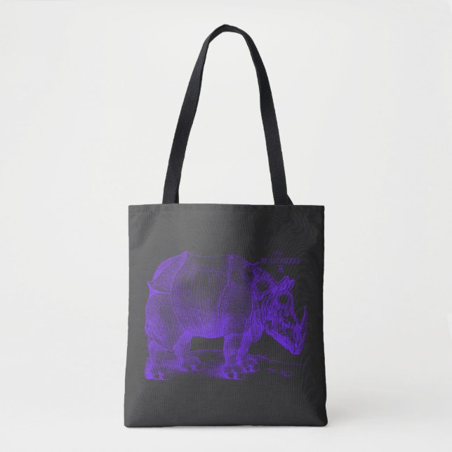 Albrecht Durer Renaissance Rhinoceros in Lila Tasche (Vorderseite)