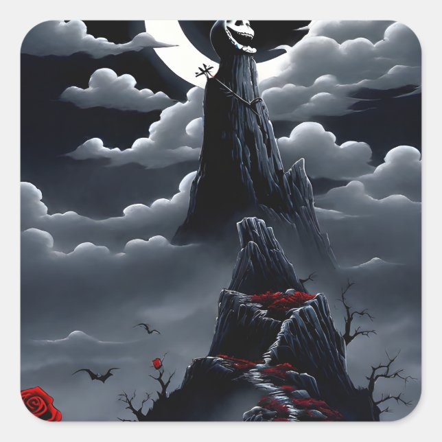 Albtraum vor Halloween-Landschaft, Porträt von Quadratischer Aufkleber (Vorderseite)