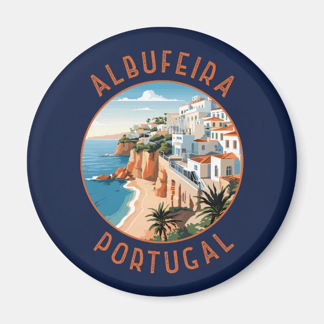 Albufeira Portugal Retro Distressed Circle Magnet (Vorne)