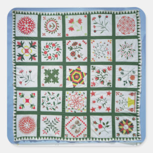 Albumsteppdecke mit Jahreszeit-Blumen, 1844 Quadratischer Aufkleber