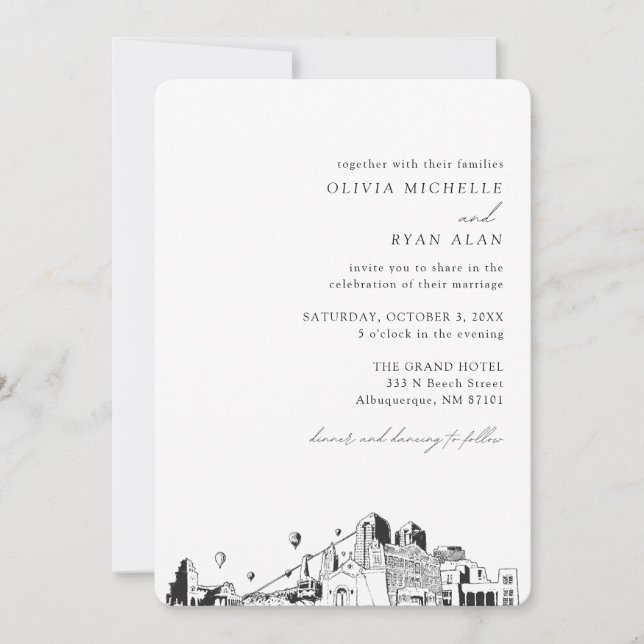 Albuquerque Mariage Élégant Skyline Invitation (Devant)
