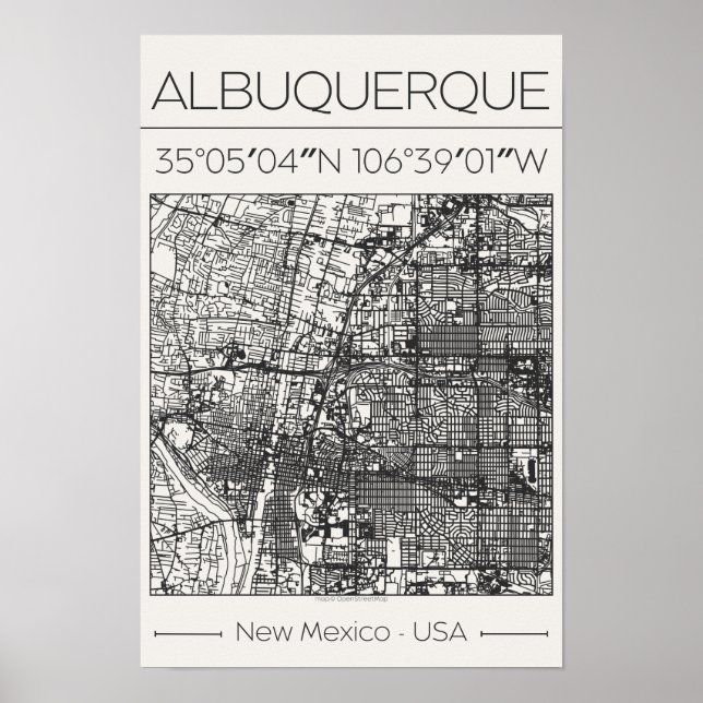 Albuquerque New Mexico Charcoal City Map Poster  (Devant)