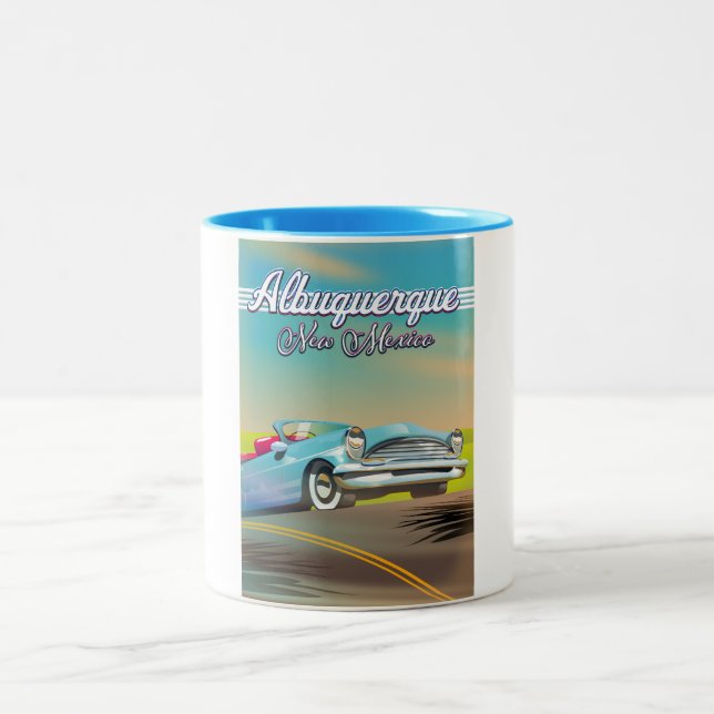 Albuquerque New Mexico Reiseplakat. Zweifarbige Tasse (Mittel)