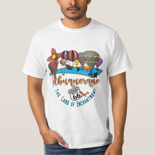 Albuquerque New Mexico Route 66 Heißluftballon So T-Shirt (Vorderseite)
