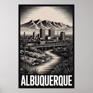 Albuquerque New Mexico Skyline Schwarz Weiß Holzsc Poster