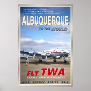 ALBUQUERQUE New Mexico TWA Airlines Neu Original Poster