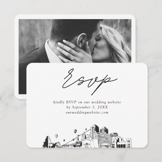 Albuquerque Wedding Minimalistisch Sketch UAWG Begleitkarte (Vorne/Hinten)