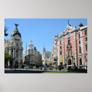 Alcala und Gran über Straße, Madrid-Plakat Poster
