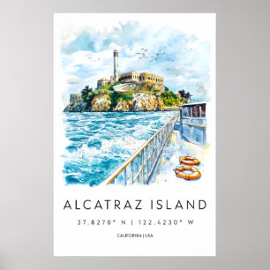 Alcatraz-Insel-Wasserfarbenposter Alcatraz-Reise Poster