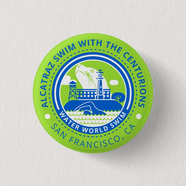 Alcatraz Schwimmen mit dem Befehlshaberknopf Button (Vorderseite)