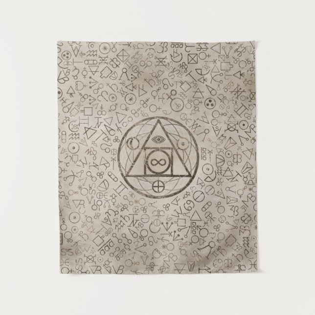 Alchemical Muster 3 des Steinsymbols des Wandteppich (Vorderseite)