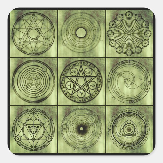 Alchemikaliensymbole Quadratischer Aufkleber (Vorderseite)