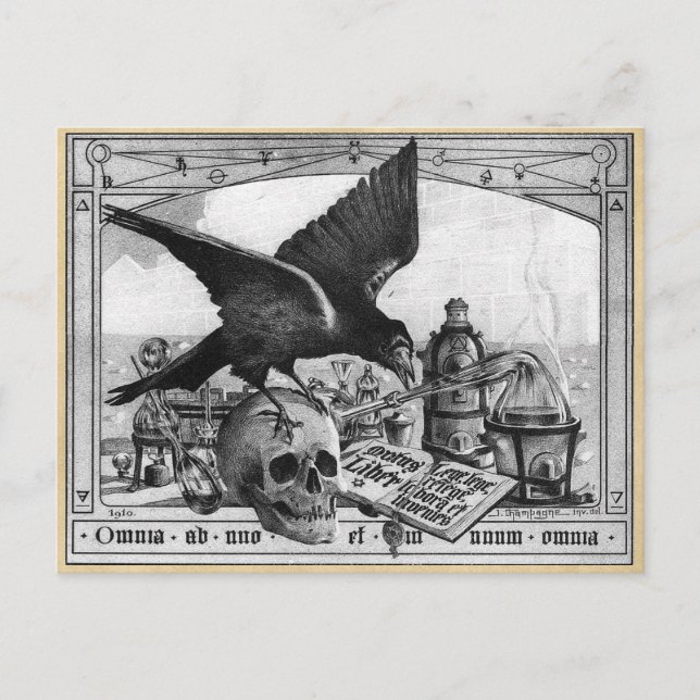Alchemy Laboratory Raven and Human Skull Postkarte (Vorderseite)