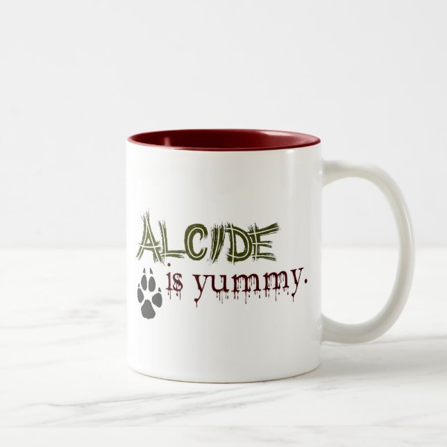 Alcide ist Yummy. Zweifarbige Tasse (Rechts)