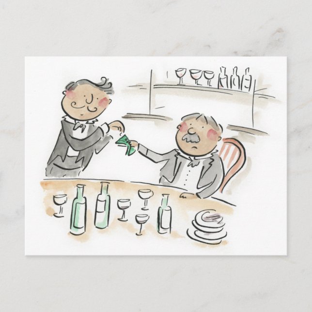 Alcindoro zahlt die Rechnung, La Boheme Postkarte (Vorderseite)