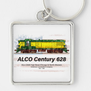 Alco C-628 Diesel Locomotive und amerikanische Fla Schlüsselanhänger