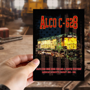 Alco C-628 Diesellokomotive und amerikanische Flag Postkarte