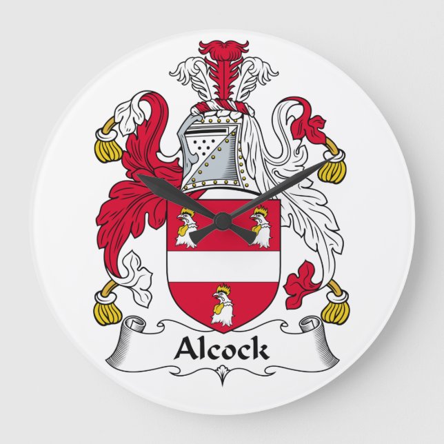 Alcock-Familienwappen Große Wanduhr (Vorderseite)