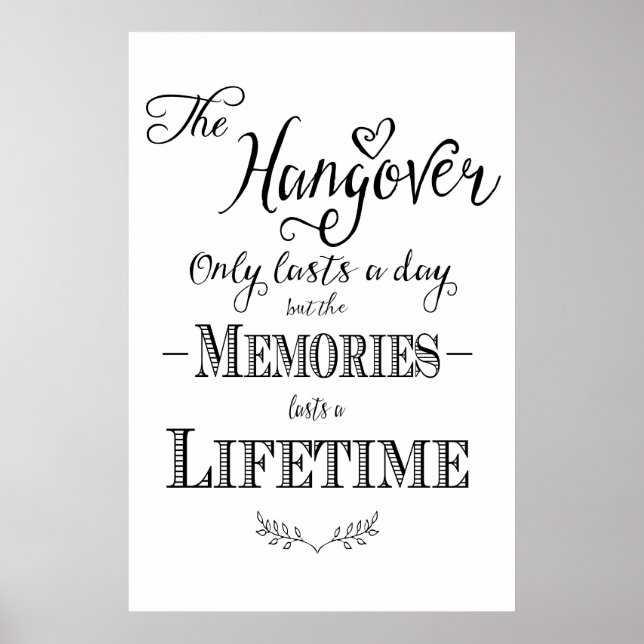 Alcohol HANGOVER Bar Hochzeitsdruck Poster (Vorne)