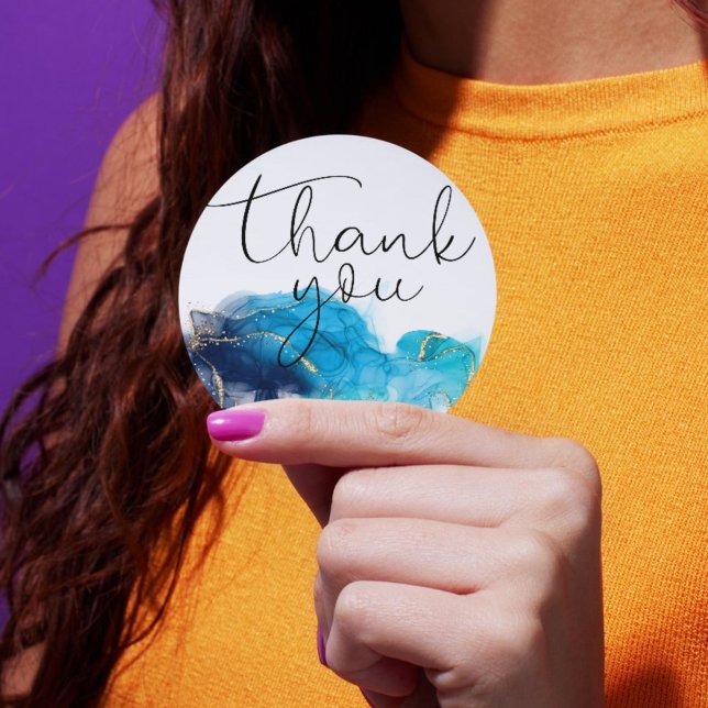 Alcohol Ink Blue Glitzer Runder Aufkleber (Von Creator hochgeladen)