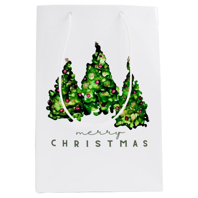 Alcohol Ink Design Christmas Tree Gift Wrap Mittlere Geschenktüte (Vorderseite)