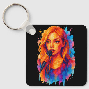 Alcohol Ink Portrait of a Young Female Singer Schlüsselanhänger