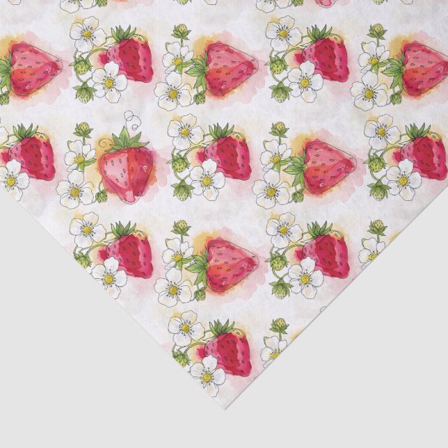 Alcohol Ink Style Strawberry Blossoms and Berries  Seidenpapier (Ausschnitt)