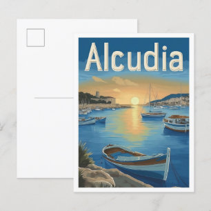 Alcudia Spanien Kunst Vintage Reise Illustration Postkarte