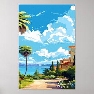 Alcudia Spanien Vintage Illustration Poster