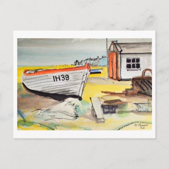 Aldeburgh, Boot am Strand – Küstenkunst Postkarte (Vorderseite)
