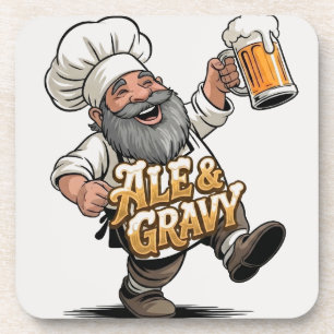 Ale & Gravy-Logo-Design mit einem fröhlichen Koch Getränkeuntersetzer