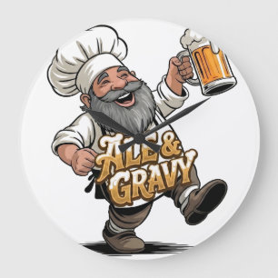Ale & Gravy Logo-Design mit einem fröhlichen Koch Große Wanduhr