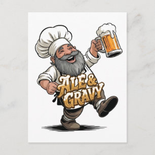 Ale & Gravy Logo-Design mit einem fröhlichen Koch Postkarte