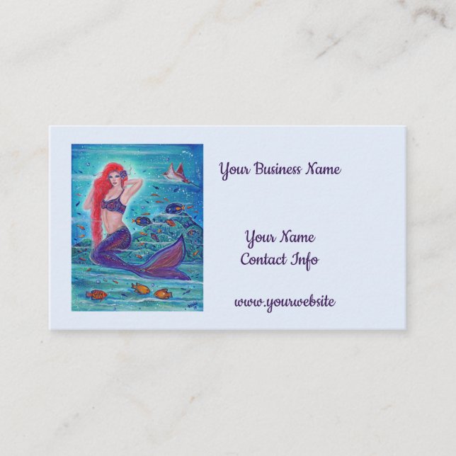 Aleanna Mermaid mit tropischen Fischen von Renee L Visitenkarte (Vorderseite)