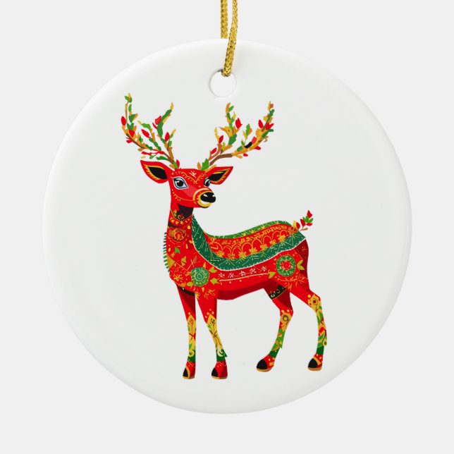 Alebrijes Folk Art Reindeer individuell anpassbar Keramik Ornament (Vorne)