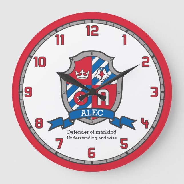 Alec boys name meaning heraldry knights shield große wanduhr (Vorderseite)