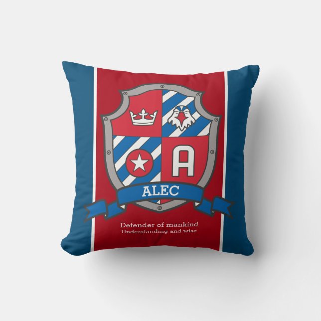 Alec Name bedeutet Red Blue Voice Wappen Kissen (Vorderseite)