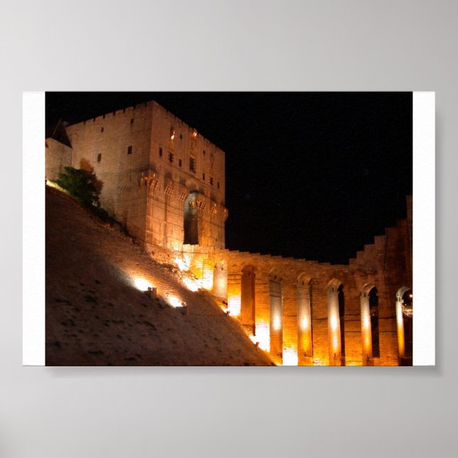 Aleppo Citadel in der Nacht Poster (Vorne)