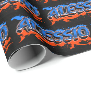 Alessio Vorname Name Graffiti blue orange Geschenkpapier