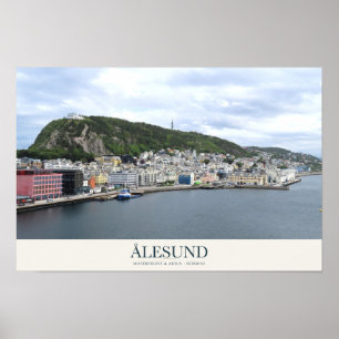 Ålesund-Wasserfront unterhalb des Mount Aksla Poster