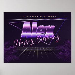 Alex Nom Prénom lila retro Poster Anniversaire