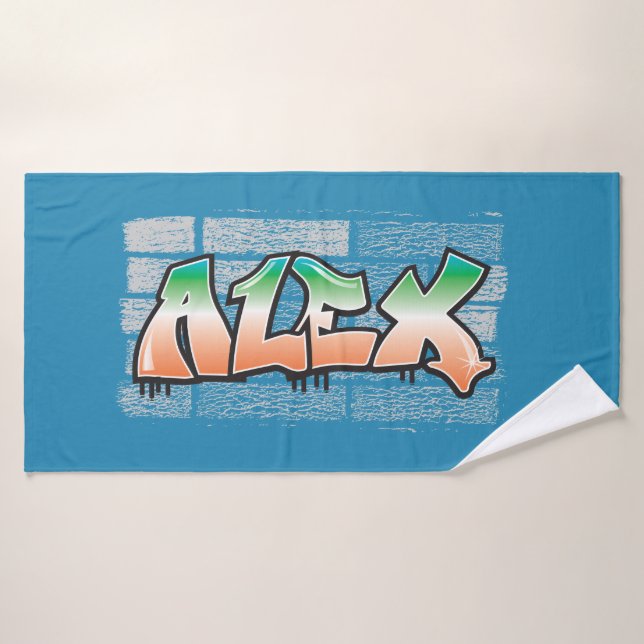 ALEX Votre nom Graffiti Brick Wall Paint Splatter (Serviette de bain)