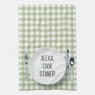 Alexa Command on Green Gingham Geschirrtuch