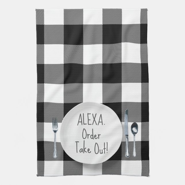 Alexa Command Spaß auf Kariert Geschirrtuch (Vertikal)