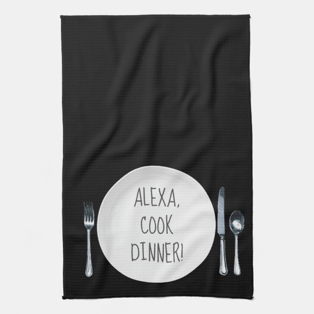 Alexa Command Spaß zum Abendessen Geschirrtuch (Vertikal)