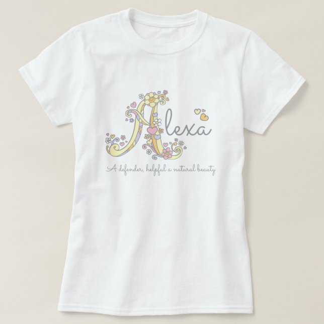 Alexa Girls Name bedeutet Monogram Ladys T-Shirt (Design vorne)