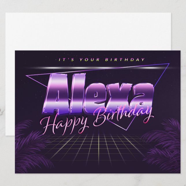 Alexa Nom Prénom lila retro Carte Anniversaire (Devant / Derrière)