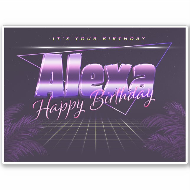 Alexa Nom Prénom lila retro Sticker (Devant)