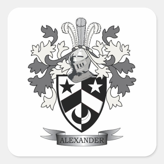 Alexander Family Crest Coat of Arms Quadratischer Aufkleber (Vorderseite)