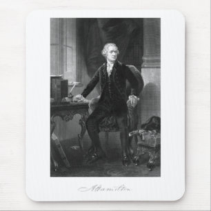 Alexander Hamilton, der an seinem Schreibtisch Mousepad